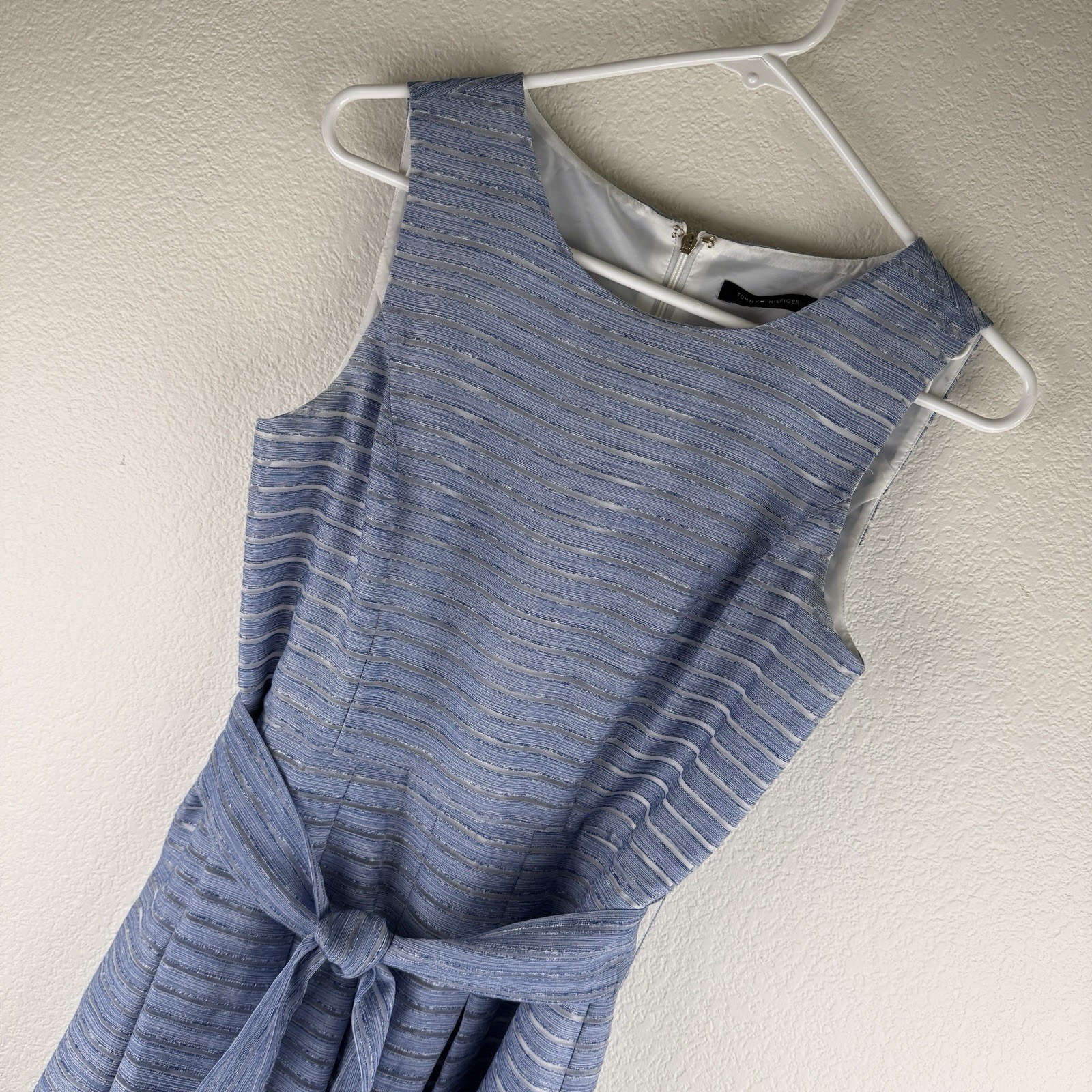 Tommy Hilfiger Ladies Beautiful Illusion Blue Attached Belt Dress Size 6