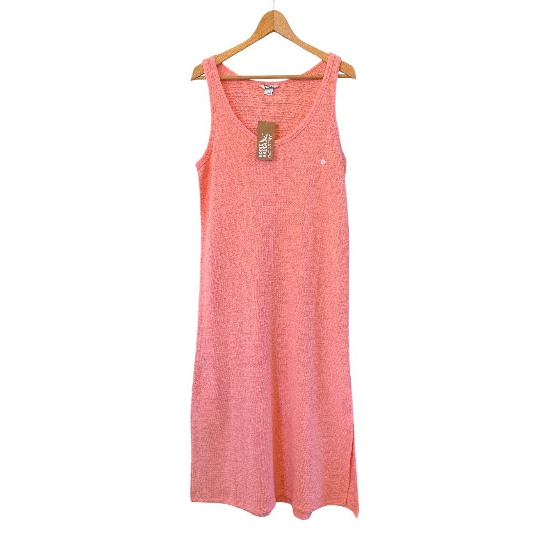 Eddie Bauer Wms Sleeveless NWT Slub L Pink Grapefruit Casual Travel Summer Dress