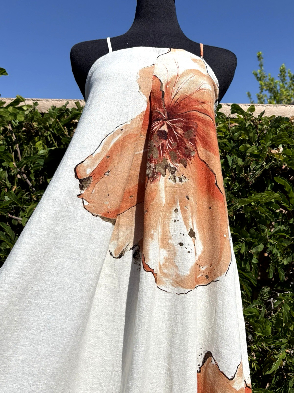 Calypso St Barth SZ S Ivory/Orange Flowers Squared neck Strappy Maxi Dress-NWT