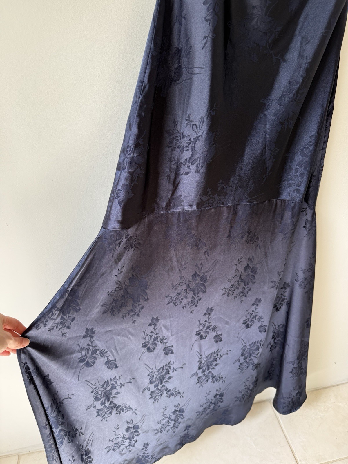 Lulus sweet endeavors navy floral jacquard maxi dress mermaid SZ XL cross straps