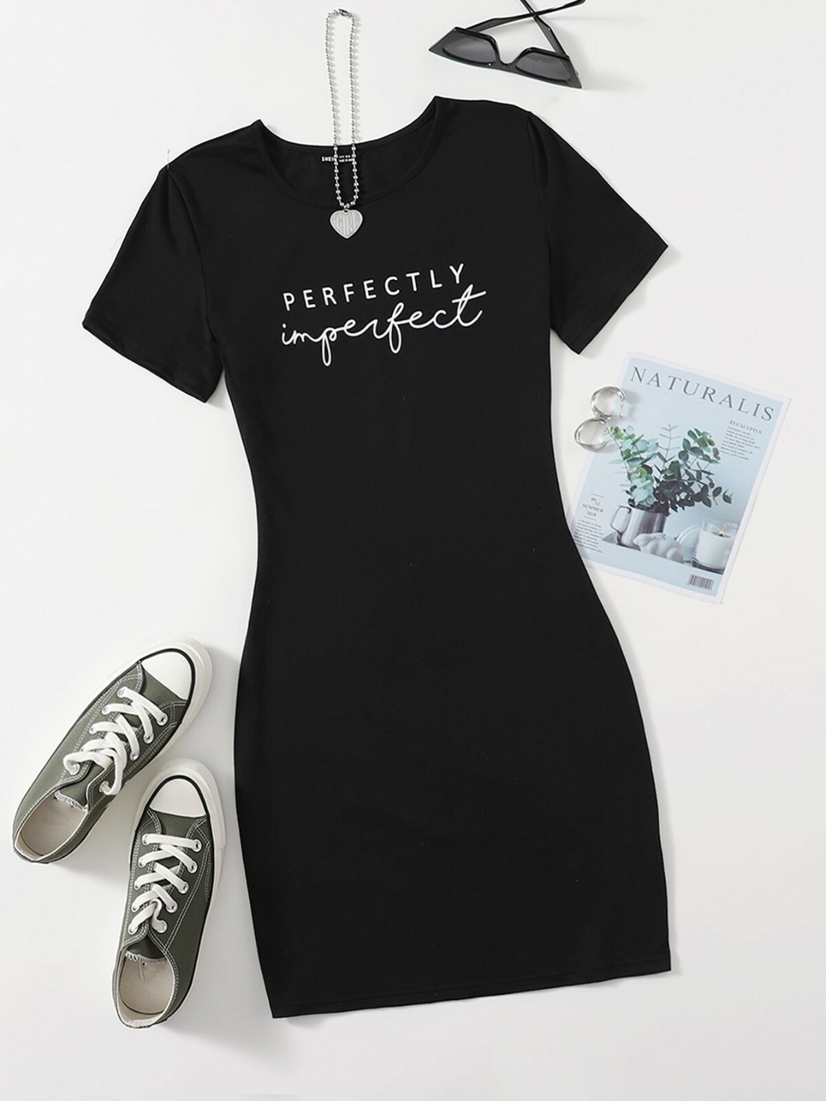 Plus Size Dress Letter Graphic Bodycon Round Neck 0XL 1XL 2XL 3XL 4XL