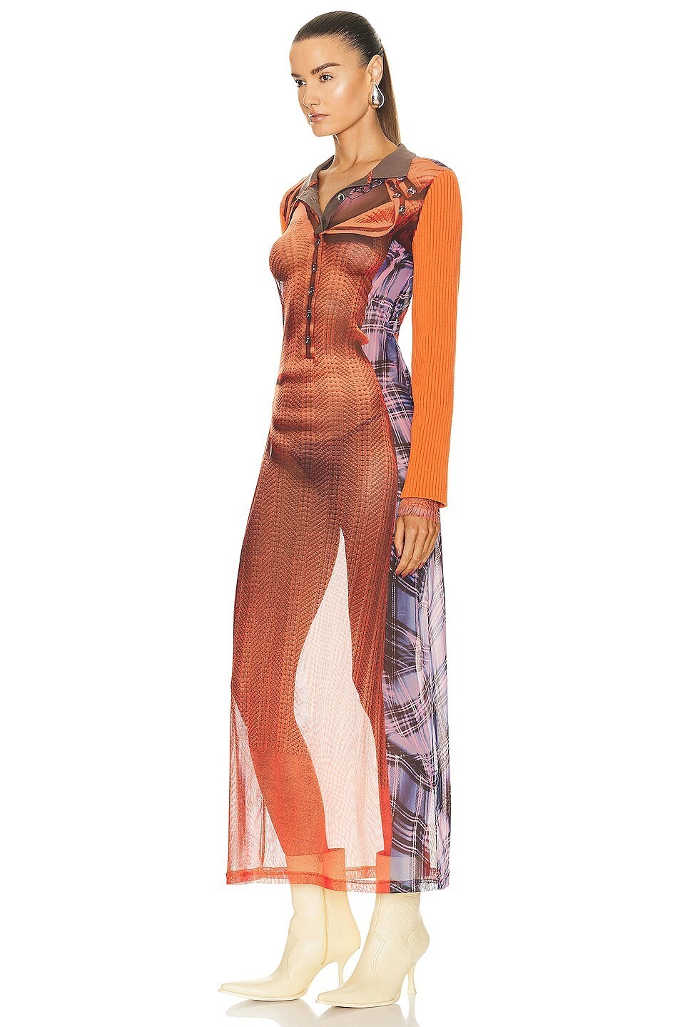 Jean Paul Gaultier × Y/Project Orange Collared Trompe L’oeil Maxi Dress | Sz XS