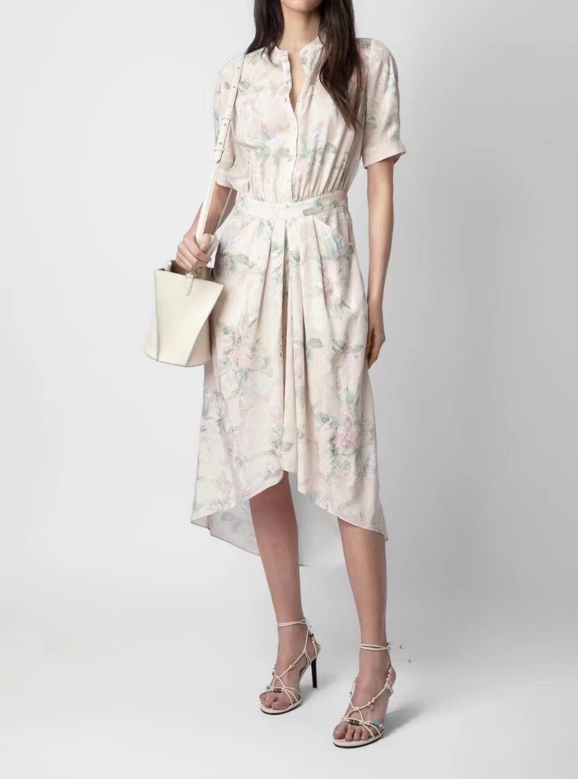 Women Zadig & Voltaire V-neck Jacquard Silk French Chic Dress Shirt Straps XS-L
