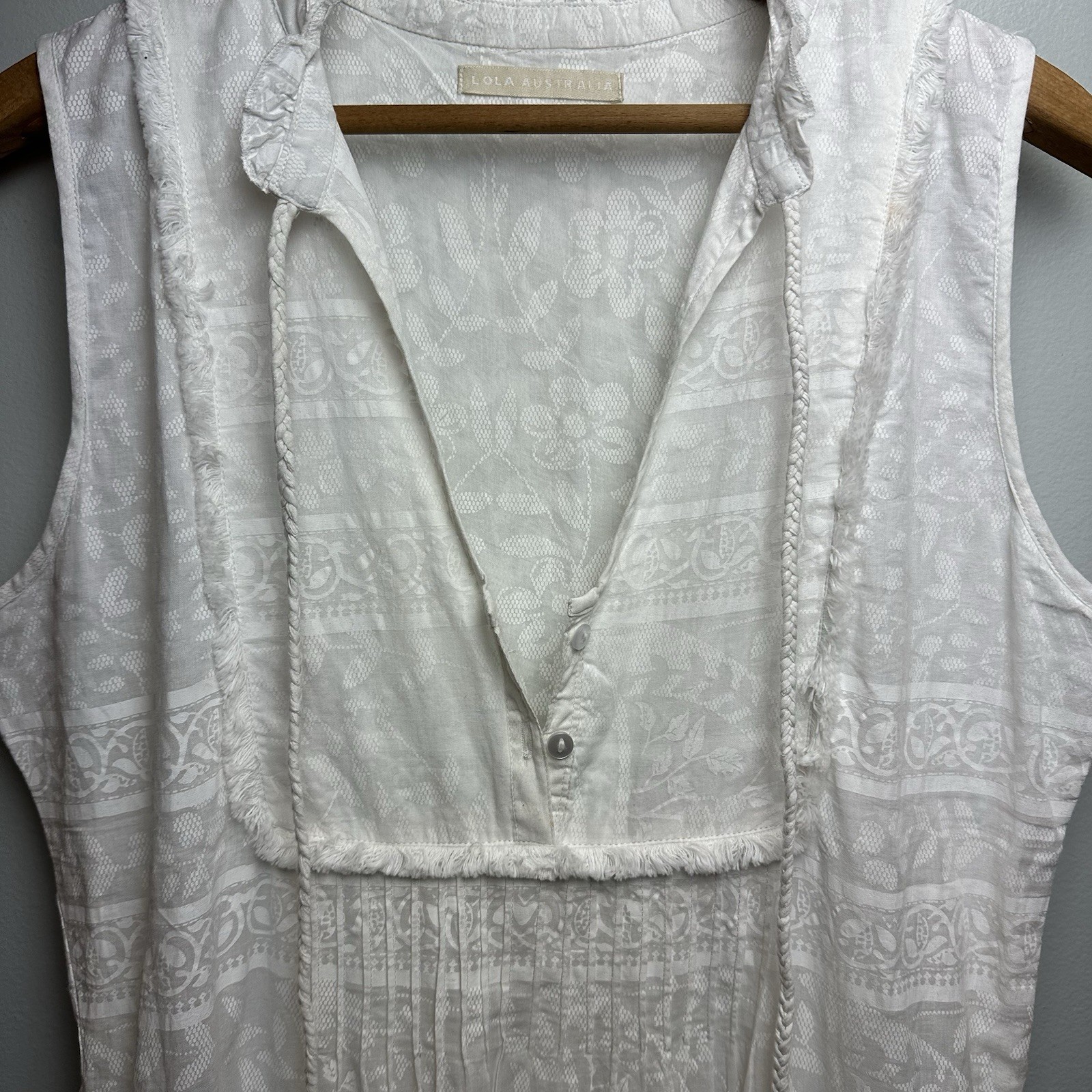 Lola Australia Size S Tiered Boho Maxi Dress White Lined 100% Cotton