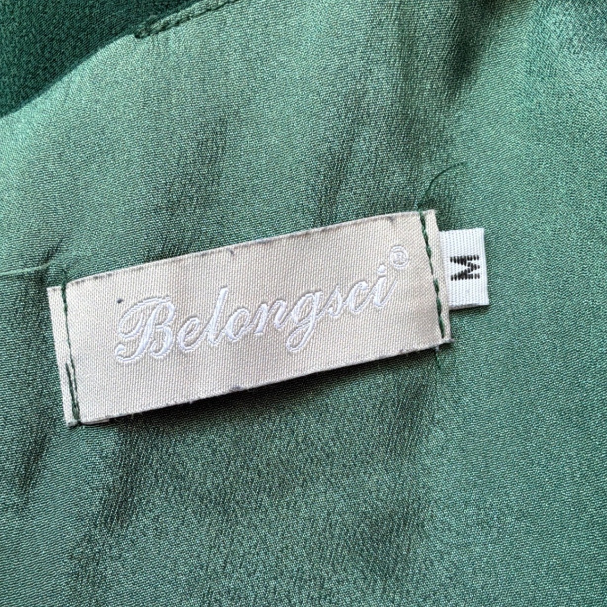 Belongsci Emerald Green V-Neck Tiered Bell Sleeve Shift Dress Womens Medium
