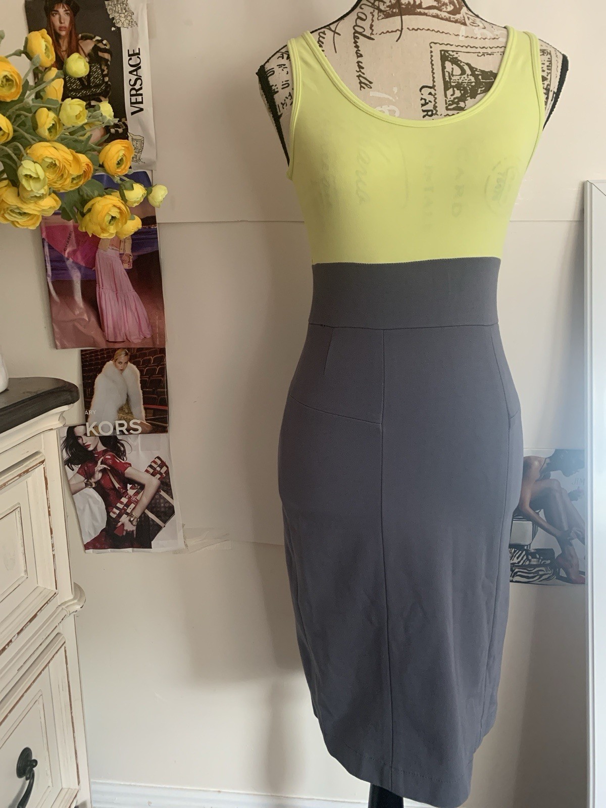 Theory Marisca Colorblock Sheath Dress 0 Yellow/Gray Sleeveless Zip 90376617