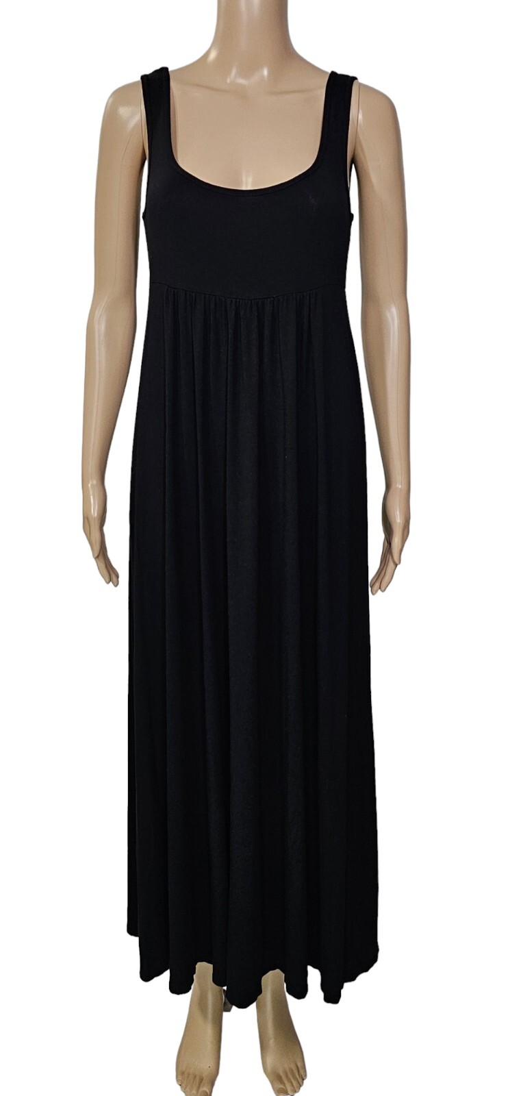 THEORY Black Sleeveless Scoop Neck Gathered Waist Maxi Tank Dress S