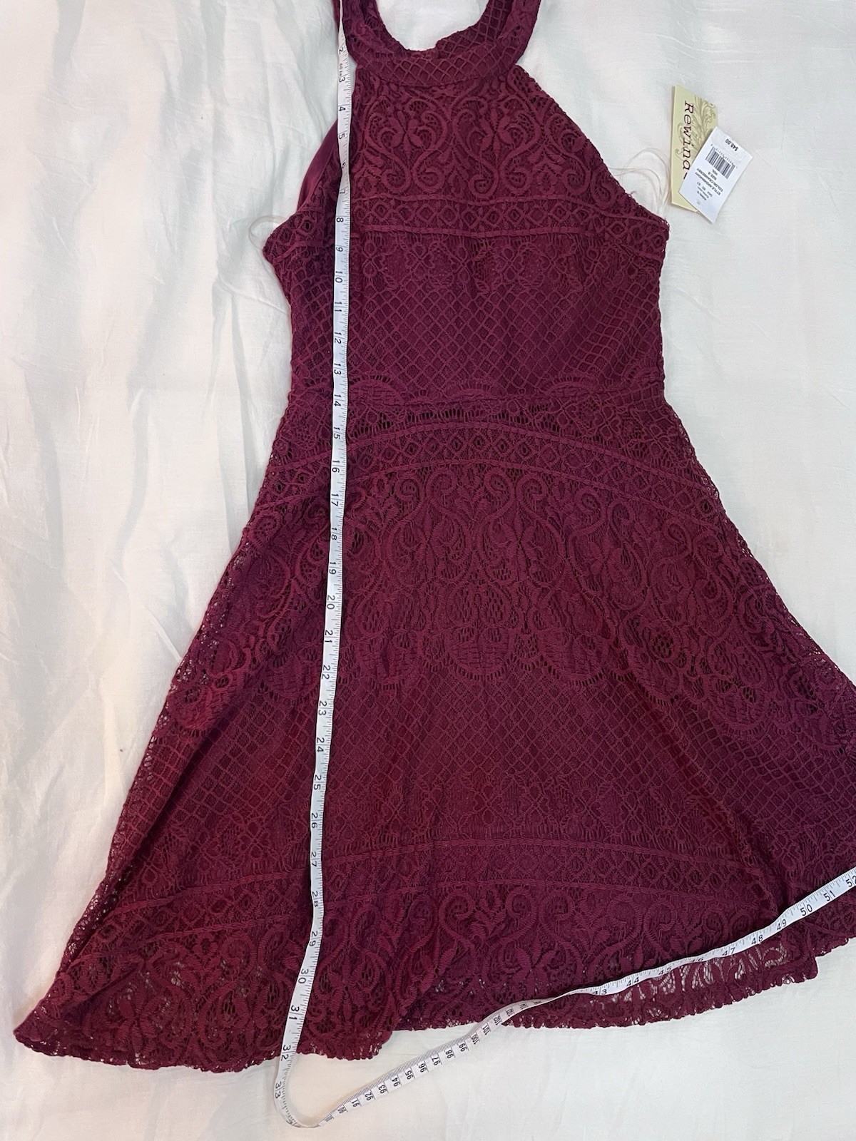 NWT Rewind Red Burgundy Halter Lace Fit & Flare Sleeveless Mini Dress Size Small