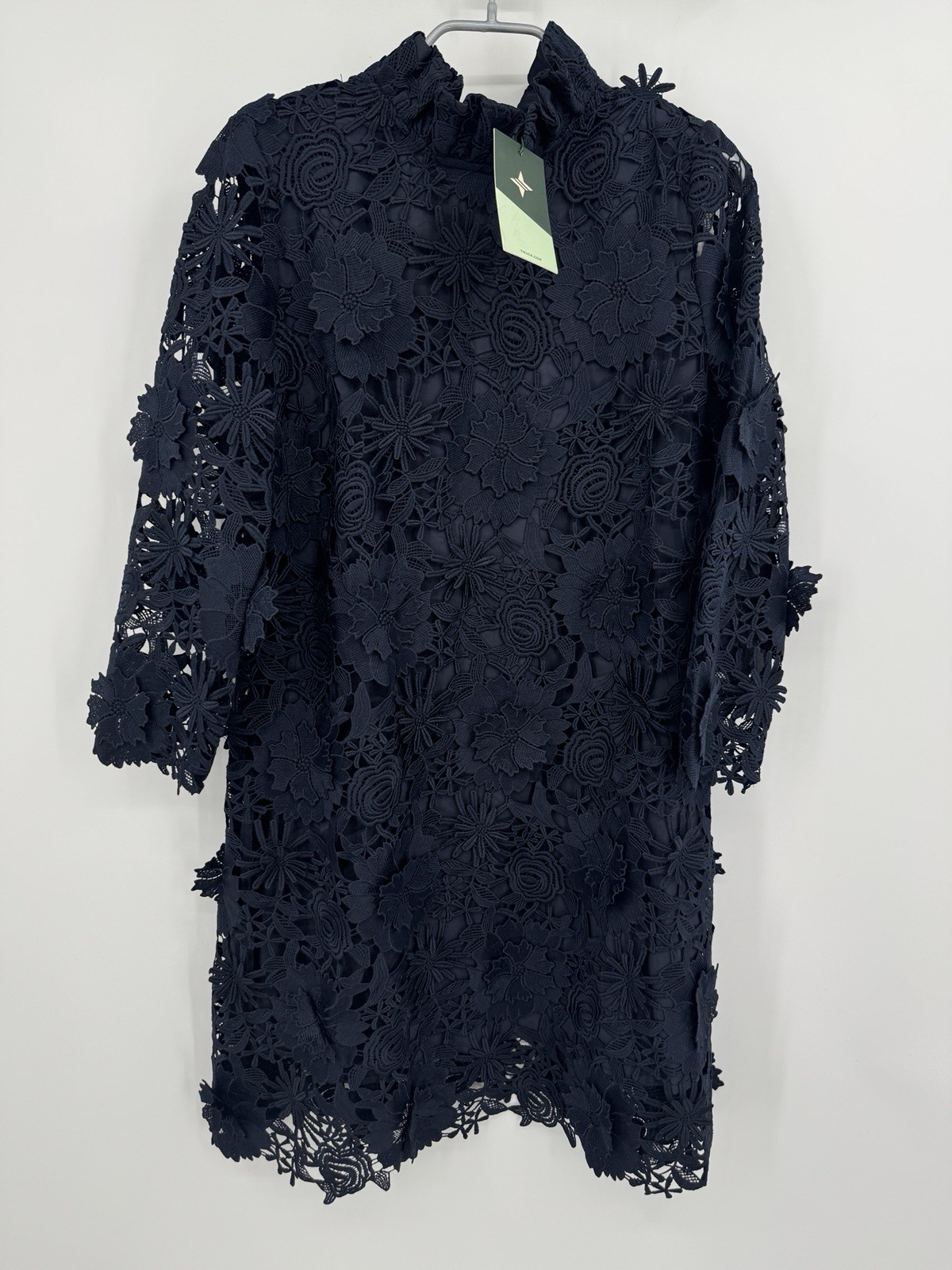Tuckernuck Navy Guipure Lace Daphne Dress size S Small Ruffle Collar Bow Party