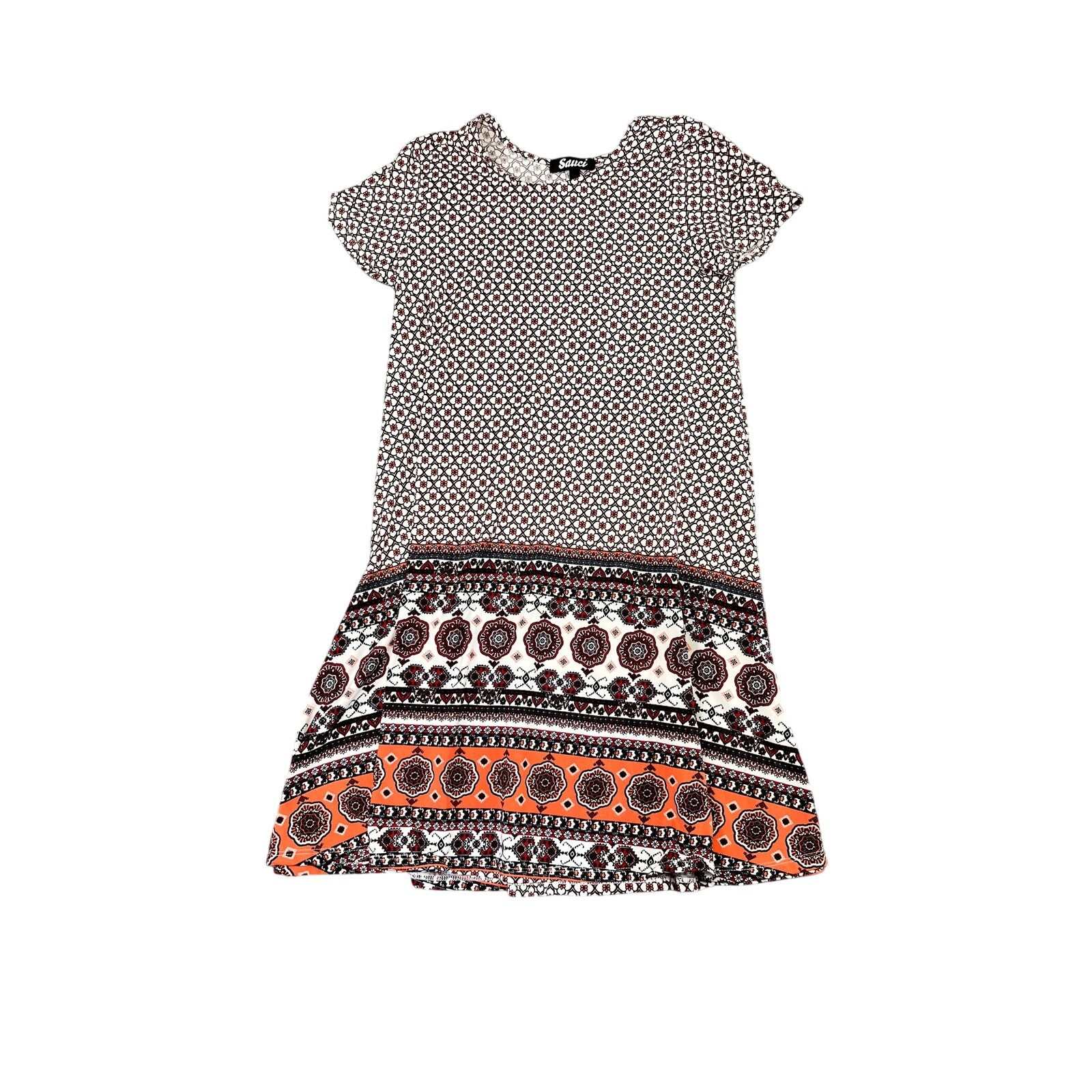 Sauci Shift Dress Small Boho Medallion Print Short Sleeve Soft Stretch Casual