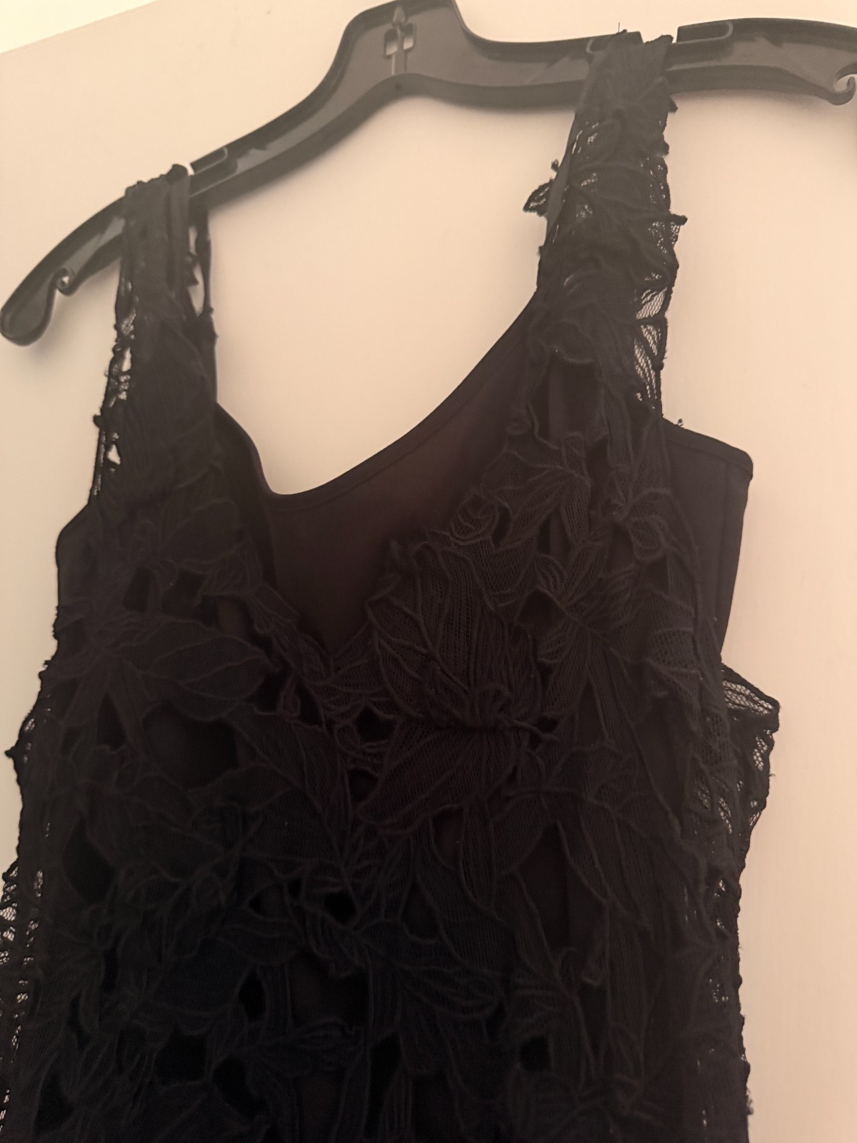 Vivienne Tam Black Leaf Appliqué Lace Dress w/ Slip Size M Cocktail Midi VTG