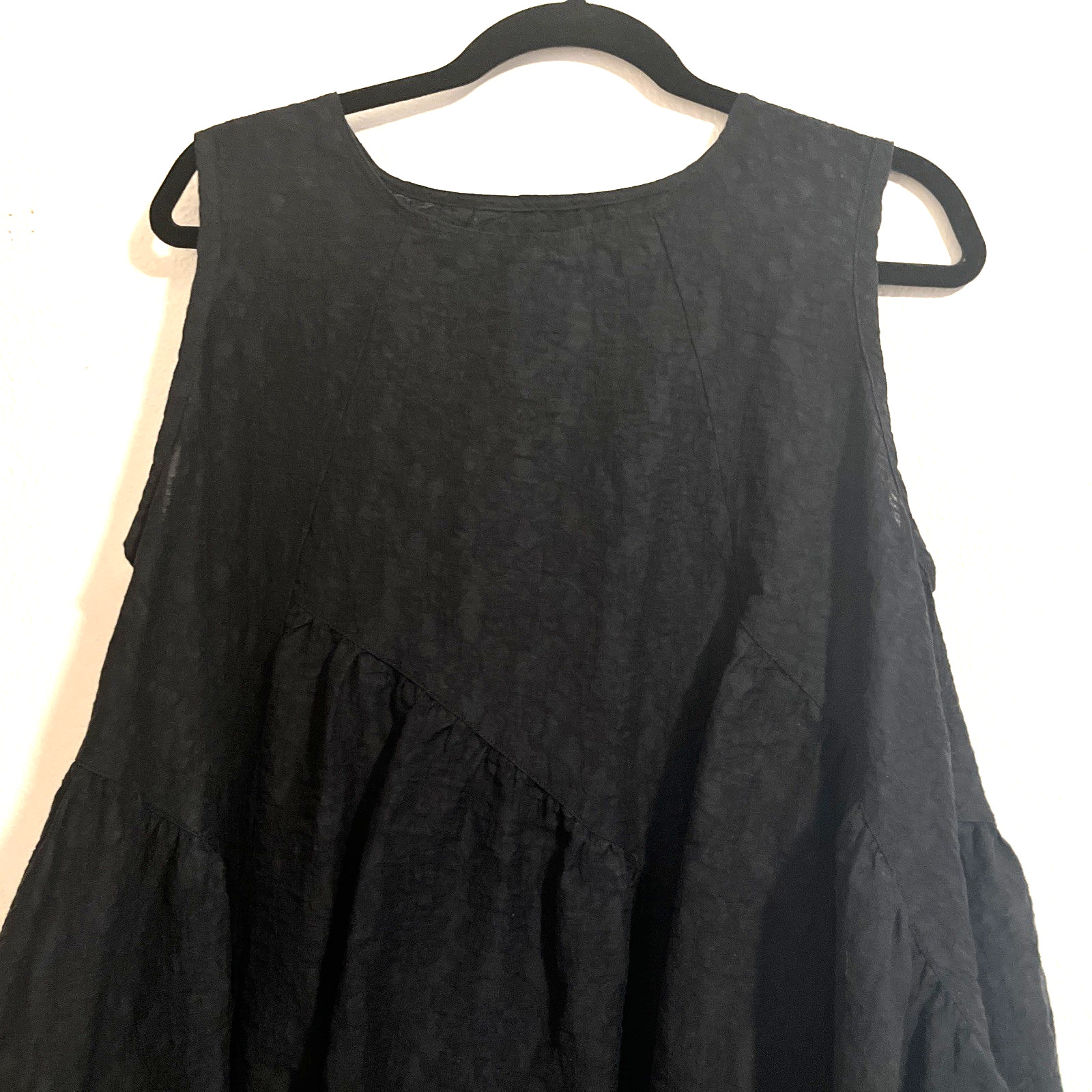 Unbranded Dress Black Small Textured Fabric Bell-Shaped Jagged Hem Lagenlook