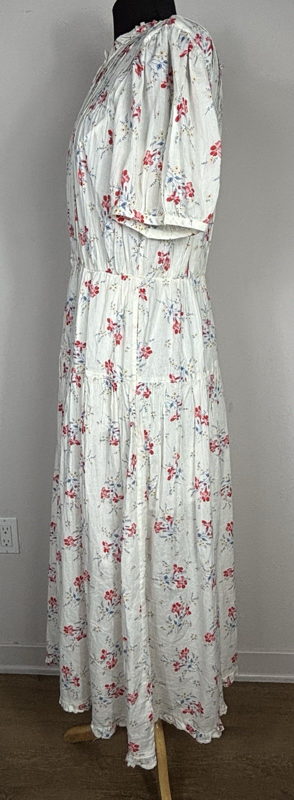 GAP x DÔEN Floral Pintuck Maxi Dress Cotton Prairie Pintuck Ruffle Cottagecore M