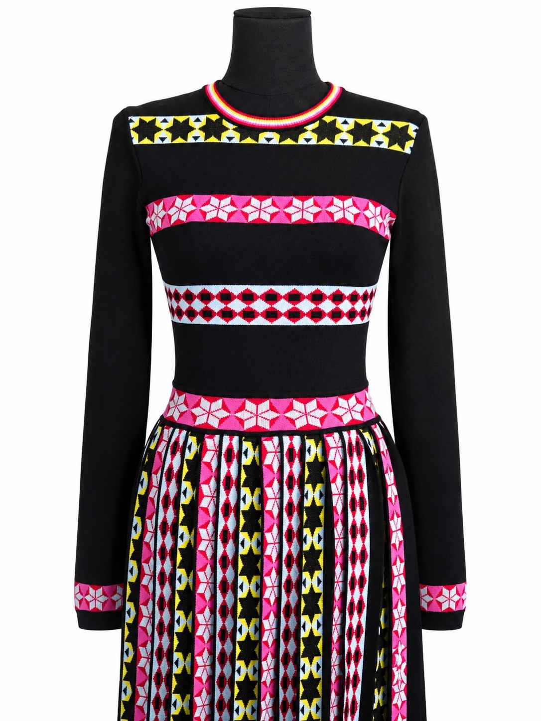 Emilio Pucci Knit Fit & Flare Pleated Midi Dress Geometric Print Size S