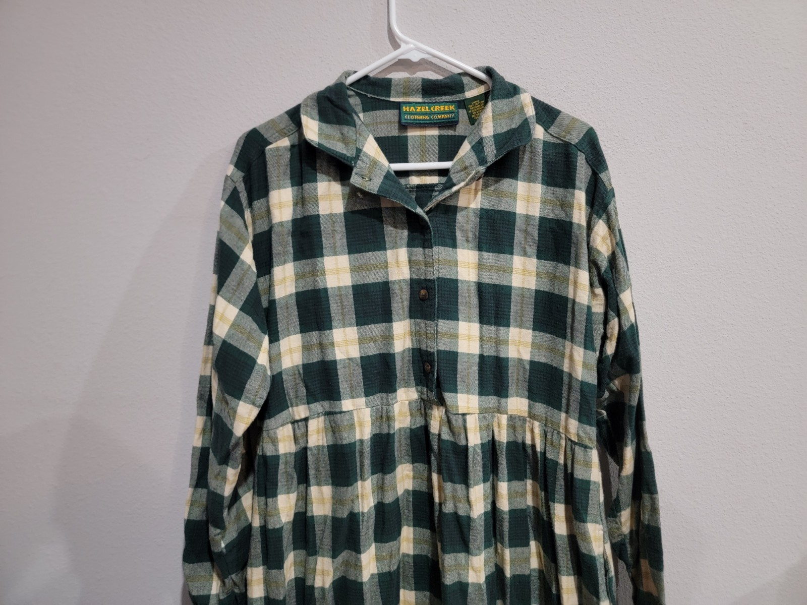 Hazel Creek Maxi Dress green plaid Soft flannel long sleeves Vintage Sz. L