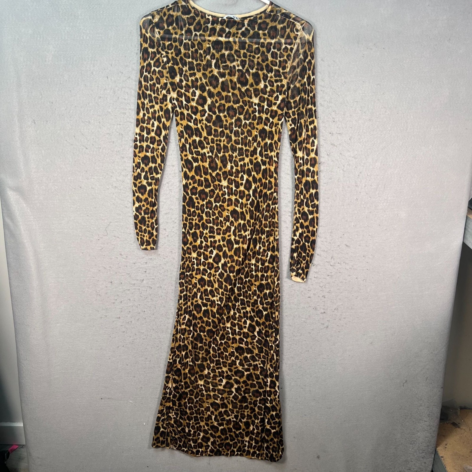 Zara Womens Small Leopard Print Long Sleeve Maxi Dress 100% Viscose