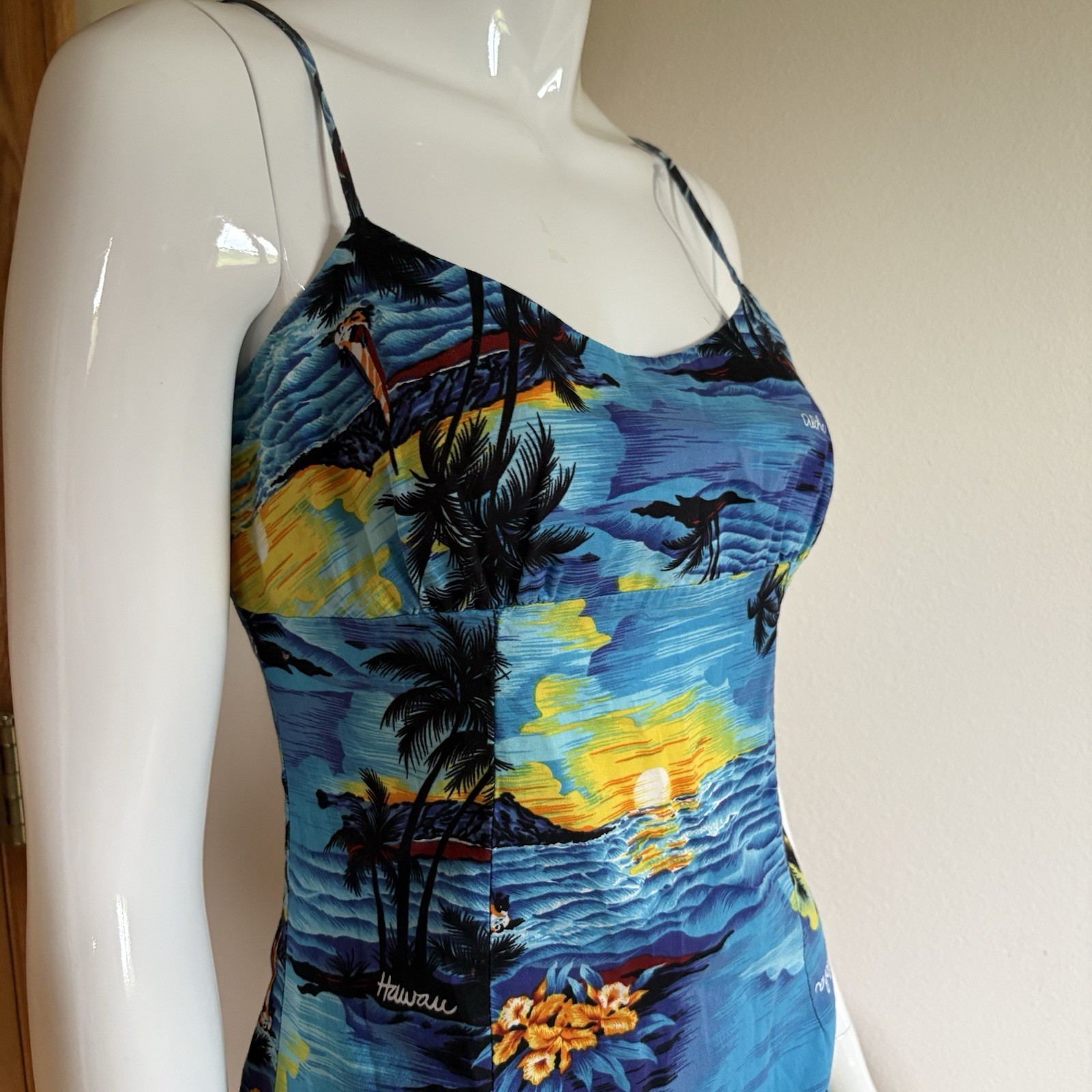 Royal Creations Style Hawaii Aloha Tropical Sunset Print Mini Dress Blue