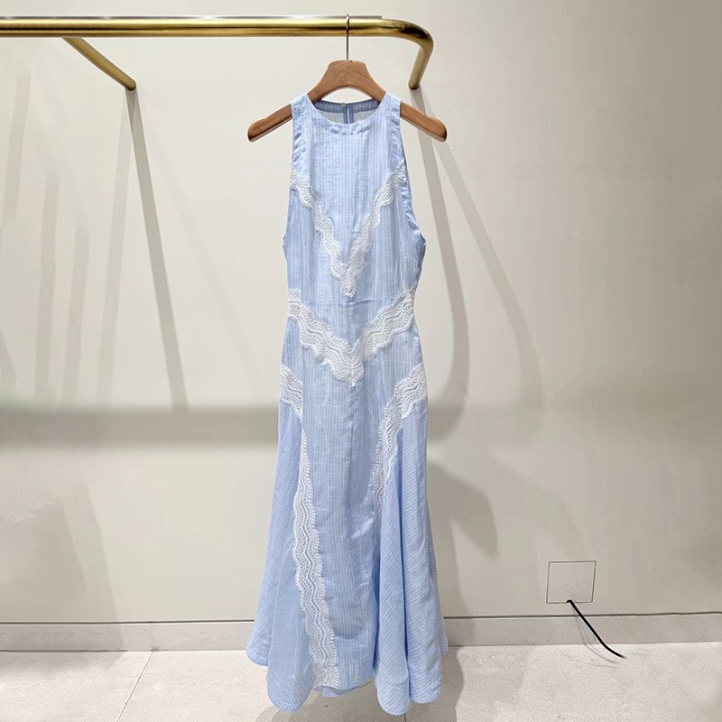 Sandro Halter Neck Lace Linen Dress Womens 2026 Summer Elegant