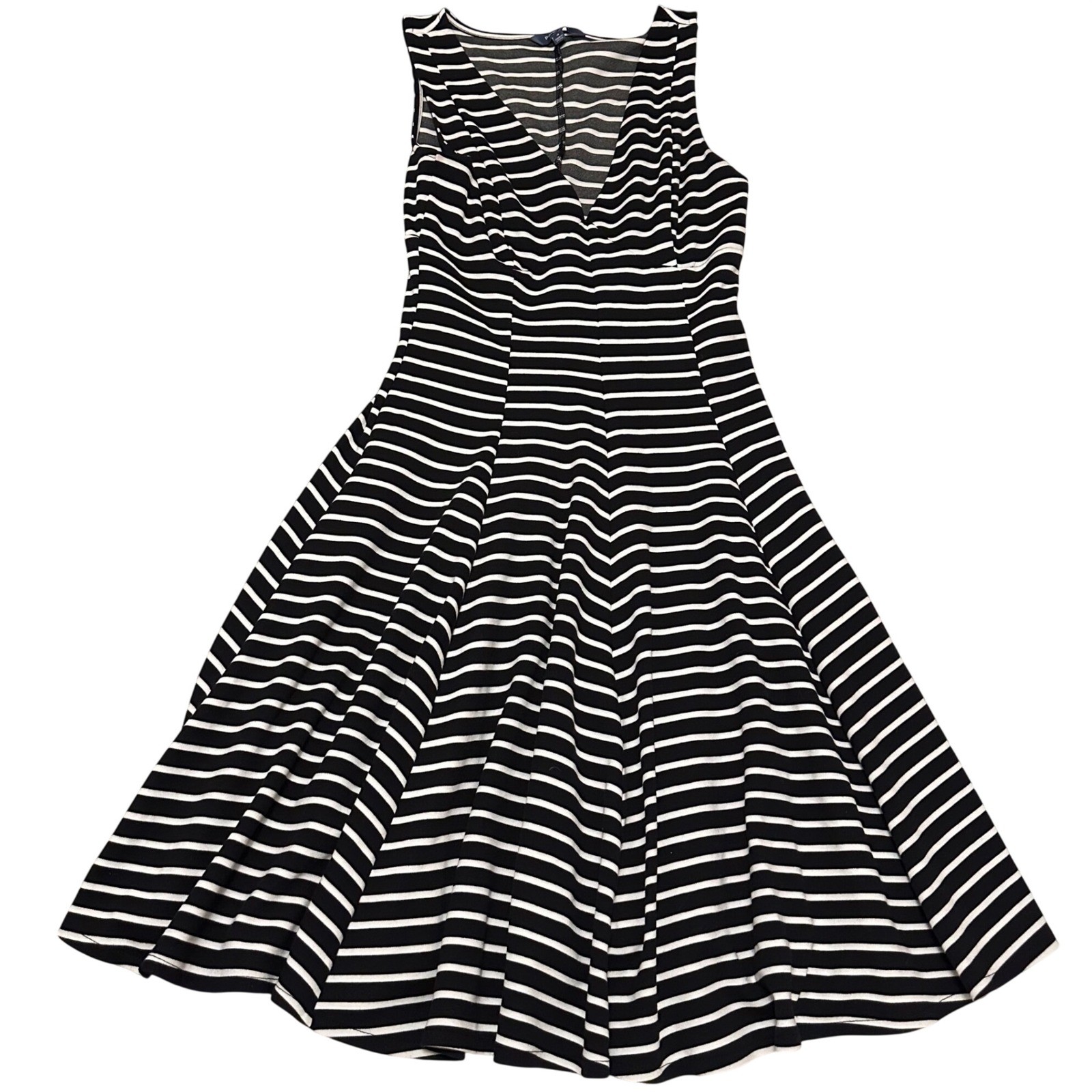Peter Som DesigNation Black White Striped V-Neck Fit Flare Dress Womens 4