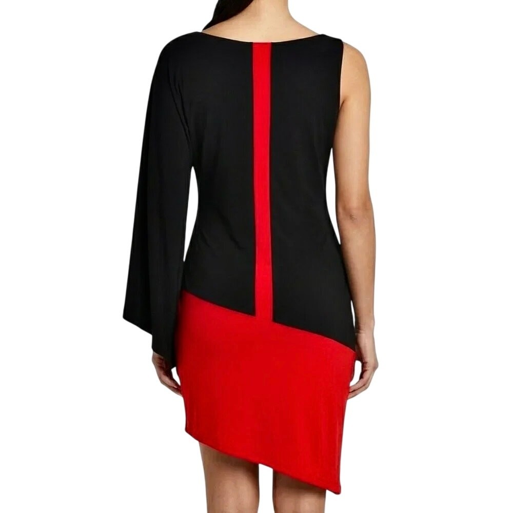 NWT Y2K Bebe Addiction Stretch Knit Jersey Dress One Shoulder Kimono Sleeve