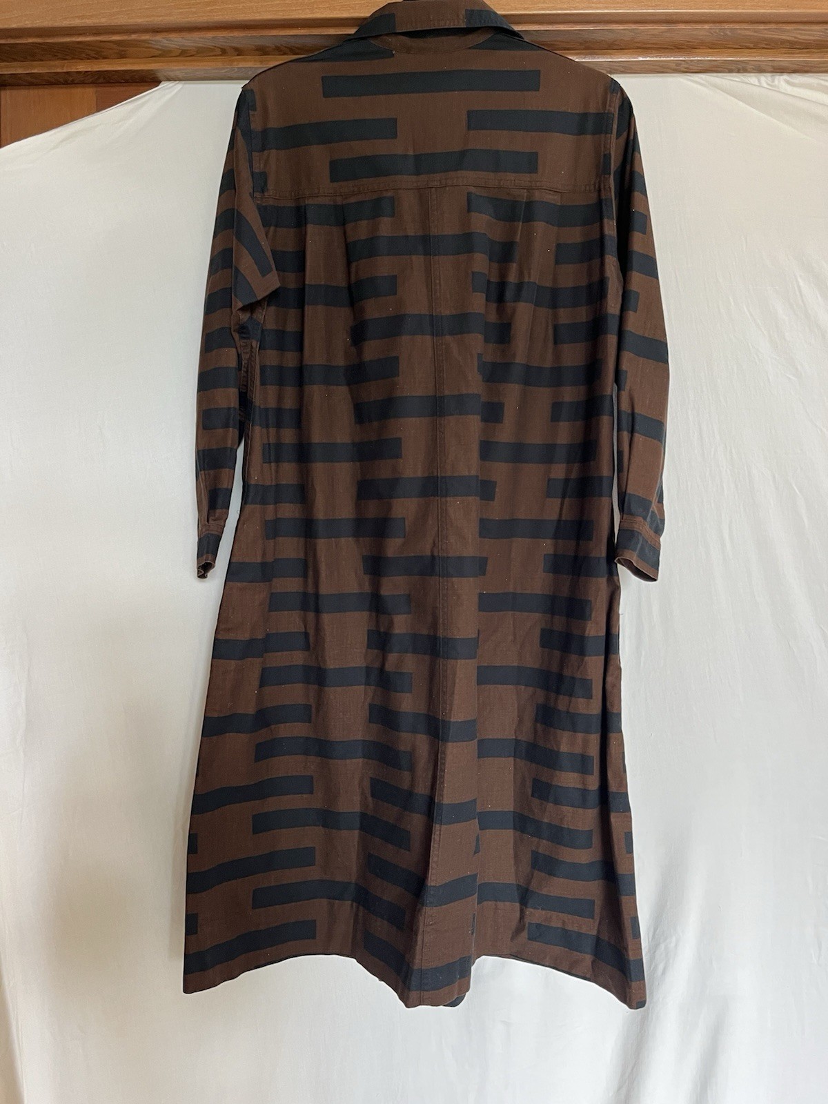 Vintage VUOKKO Supmi-Finland Women’s Brown/Black Striped Midi Shirt Dress S