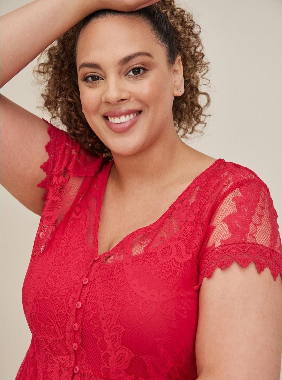 TORRID 17648461 Mini Lace Button-Front Shirt Dress 0 12 L Red *