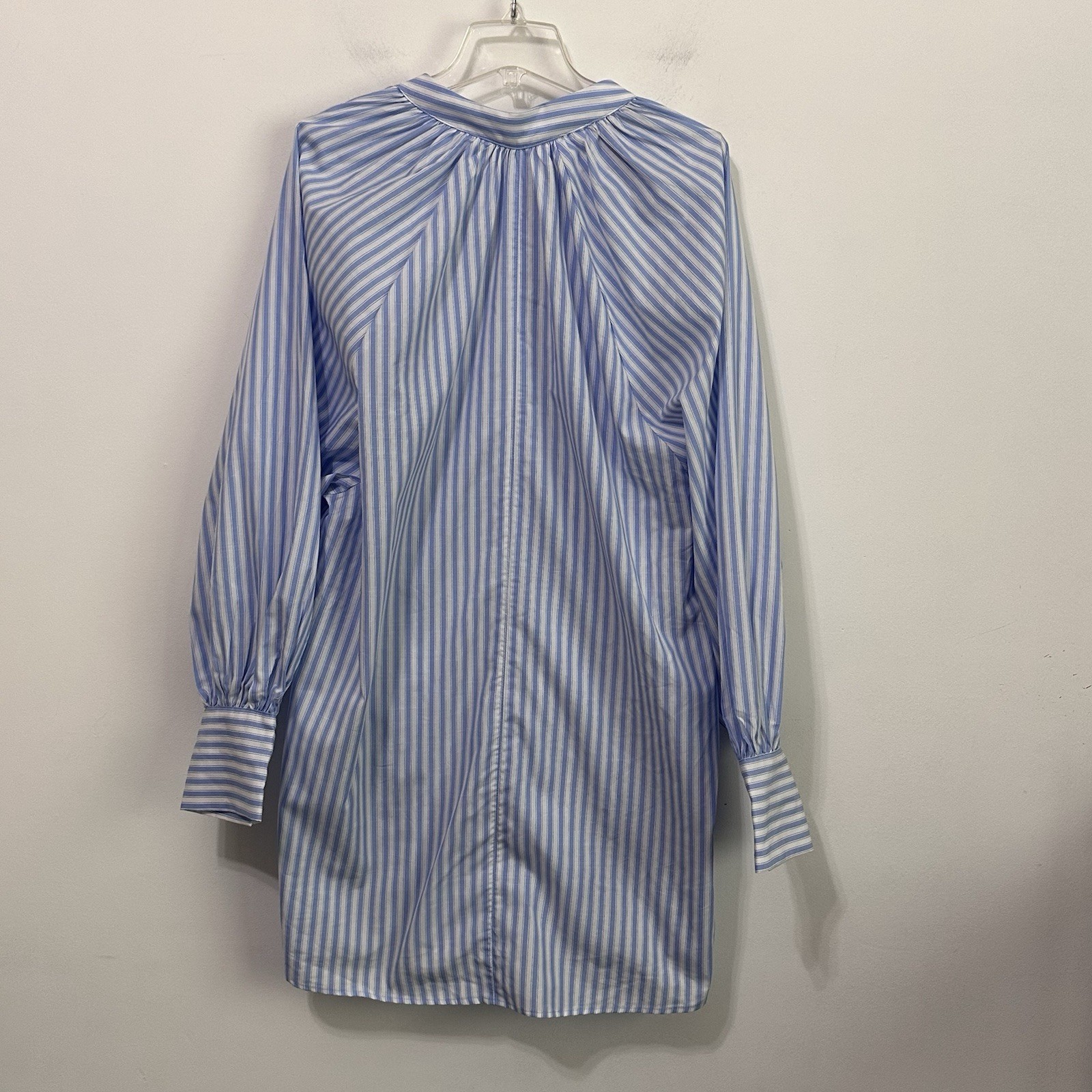 H&M Oversized Tie Detail Dress L Blue Stripe Cotton Long Sleeve Trendy Party NEW