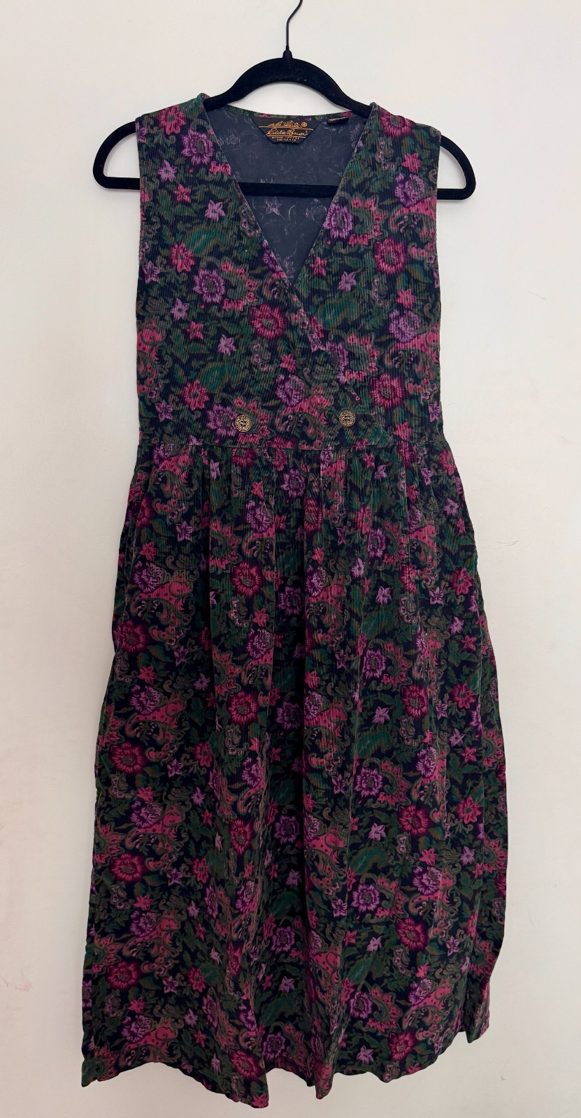 Vintage Eddie Bauer Corduroy Dress Women’s Siz S Moody Floral Cottagecore Whimsy