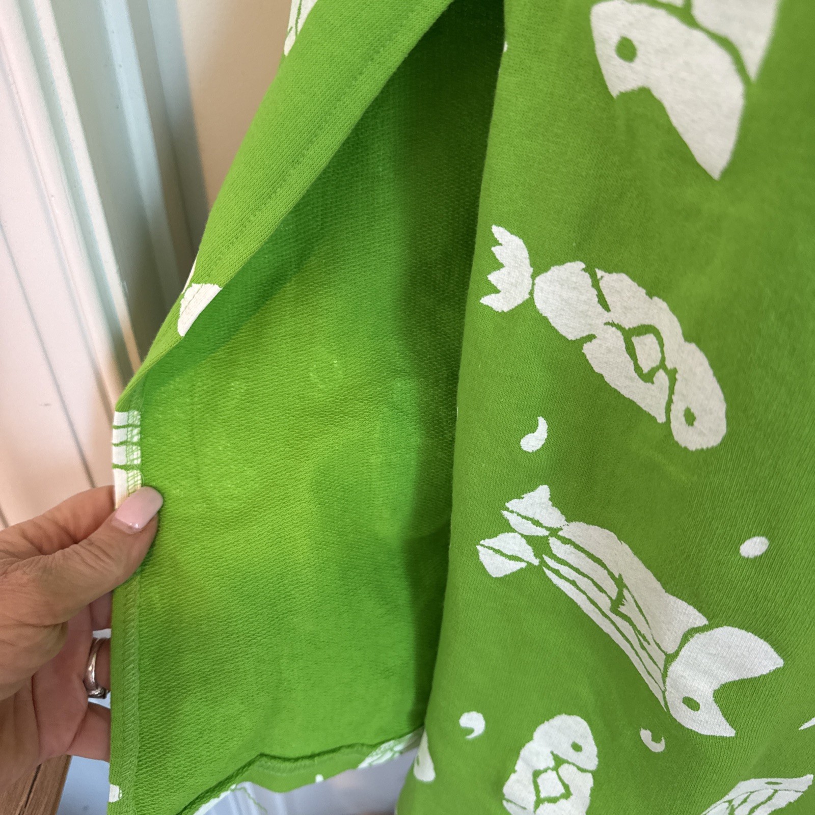 VTG Y2K Maxi Dress Cover Up Lime Green All Over Print Fish L USA Lime Green