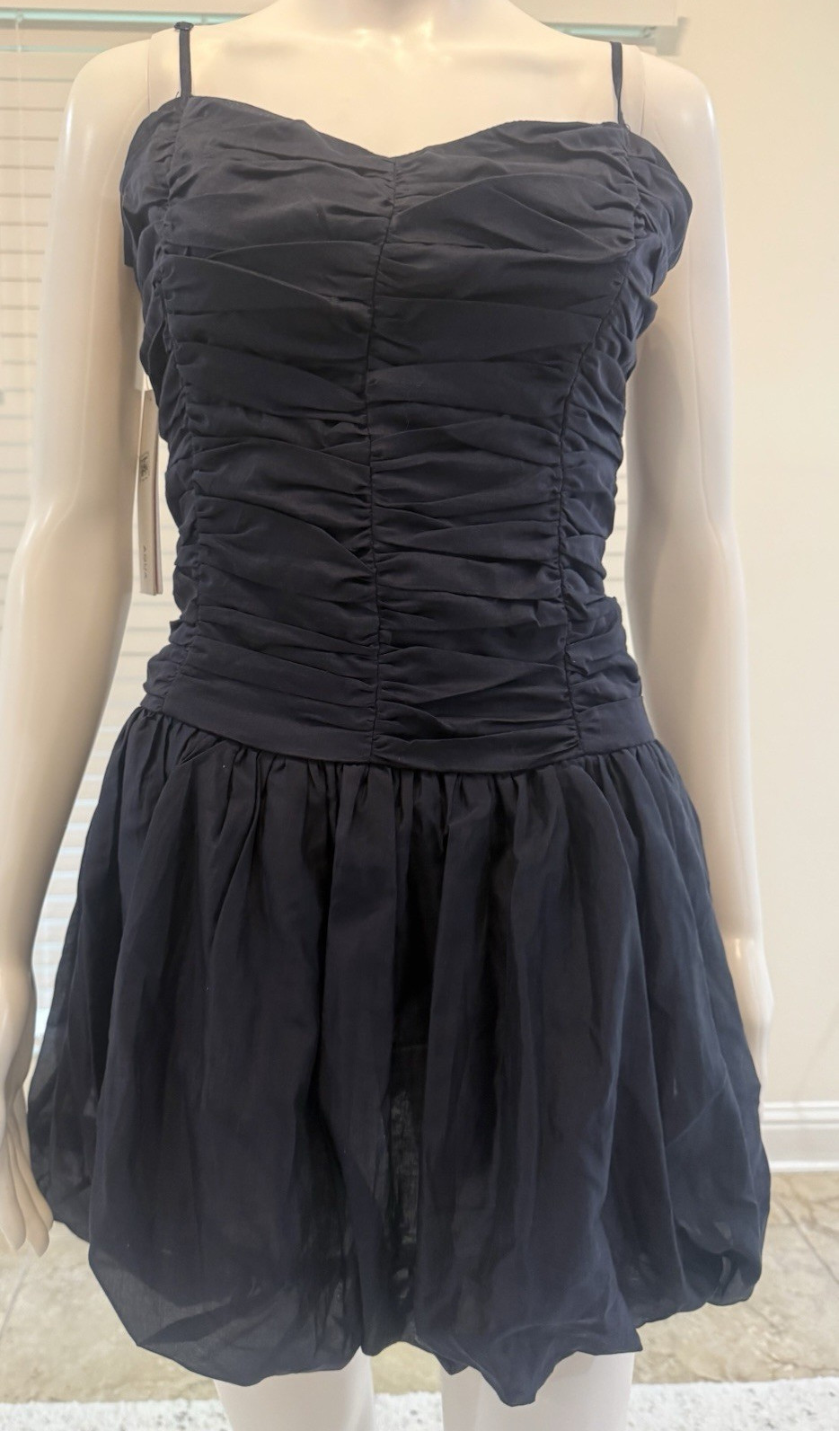 AQUA Sweetheart Navy Ruched Bubble Mini Dress Size M