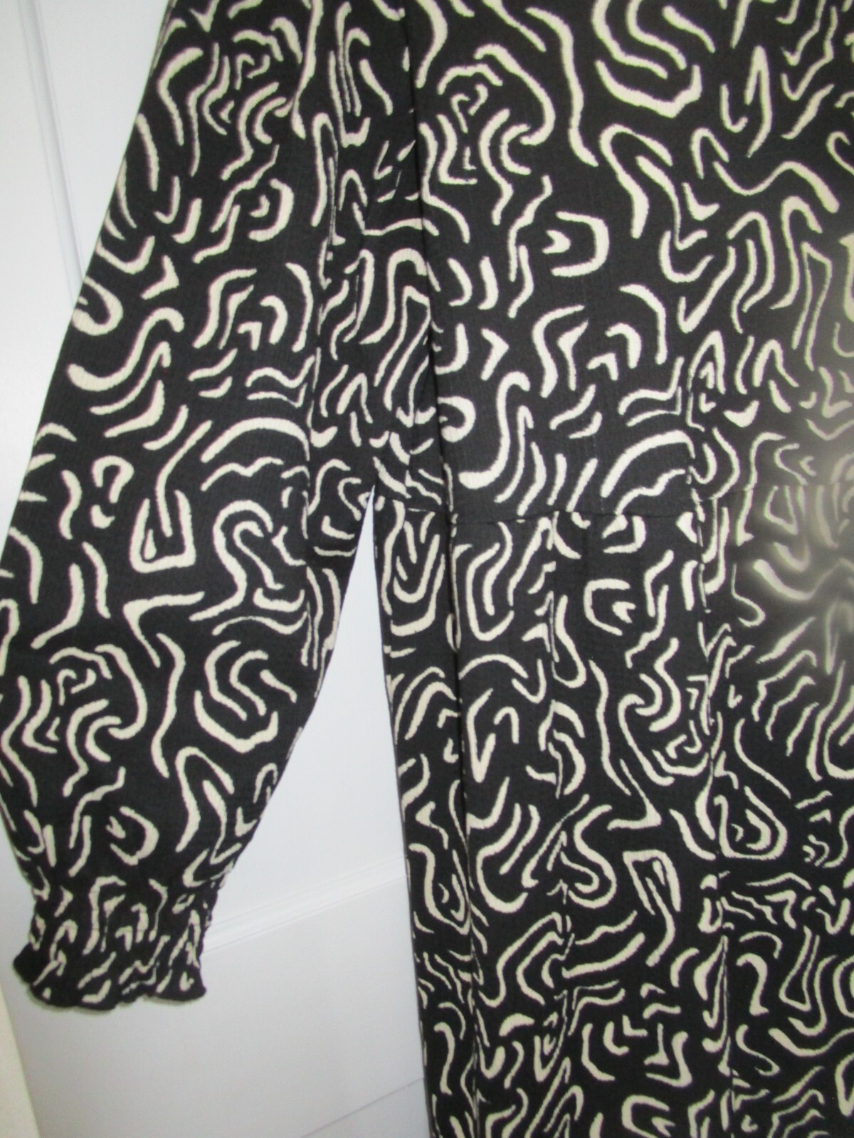 New Look Curves Black Squiggle Crinkle Mini Smock Dress Size 26