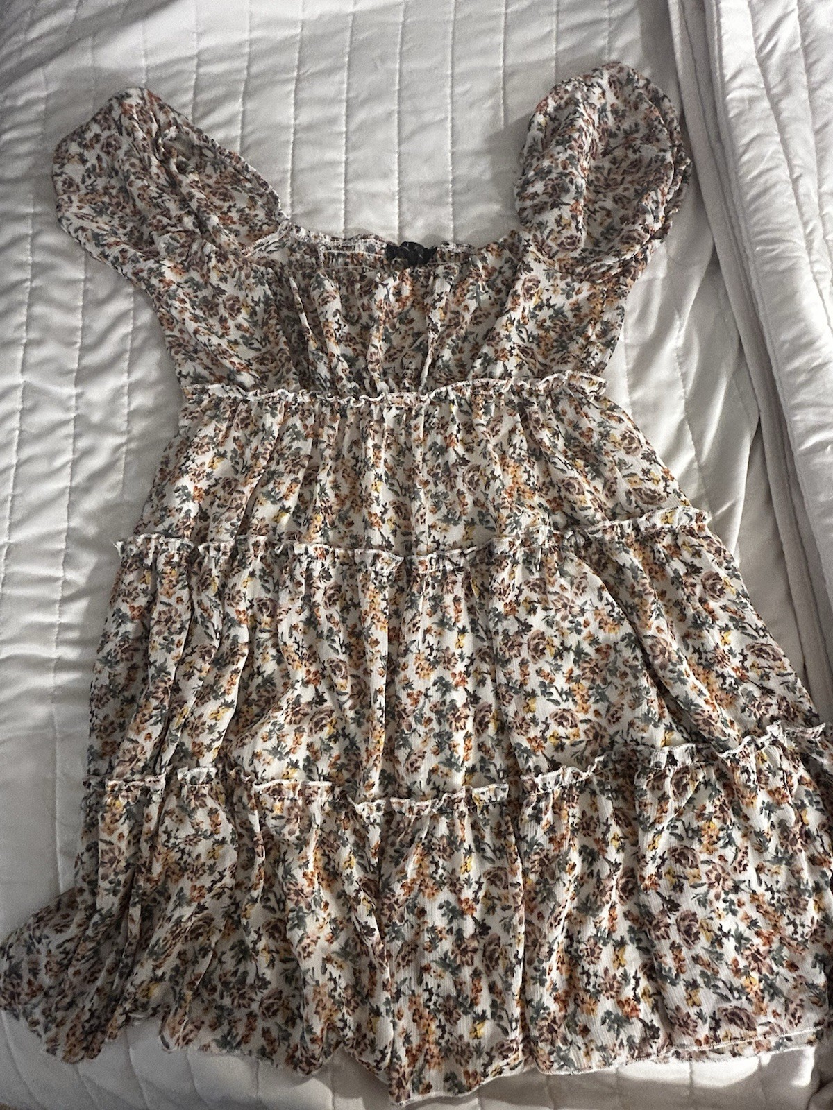 Trixxi Floral Cottagecore Puff Sleeve Tiered Babydoll Mini Dress Women’s M