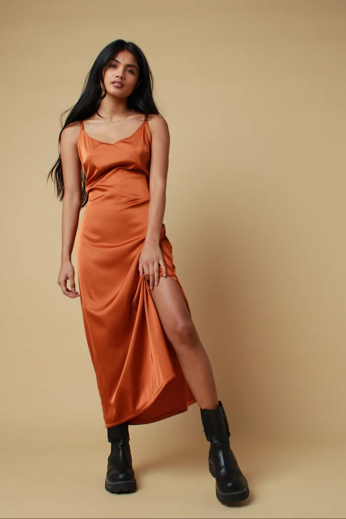 Soleil Store Green Satin Slip Dress, Handmade in United Kingdom – size L 14-16