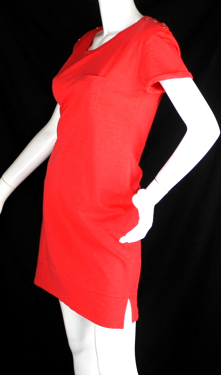 {NICOLE MILLER} Dress Coral Sz. L T-Shirt 100% Cotton Stretch Summer