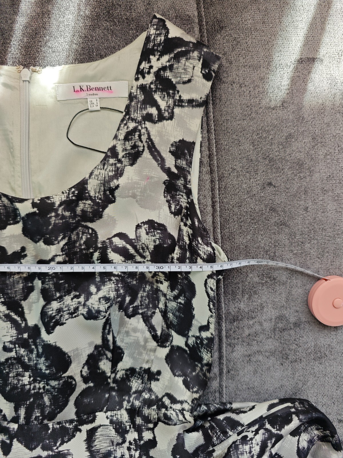 LK Bennett Designer Silk Dress Graphic Floral Black Gray UK6/US2/EU34