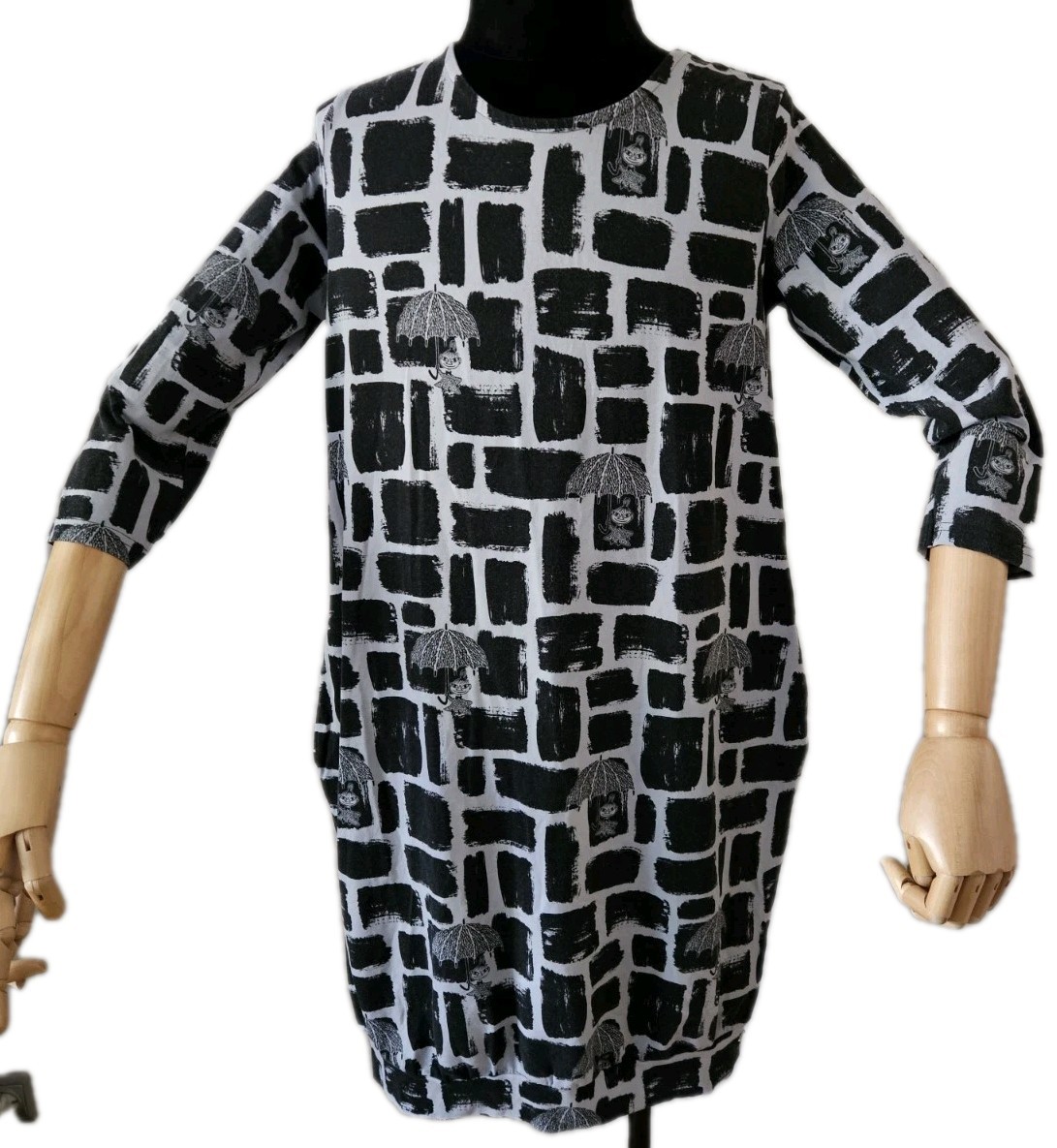 Moomin By Martinex Dress Tunic Size L Grey Black 48% Cotton 48%Modal 4% Elastan