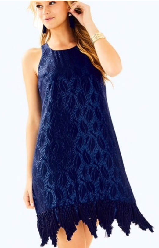 Lilly Pulitzer Marquette Navy Shift – Fringe Dress Medium