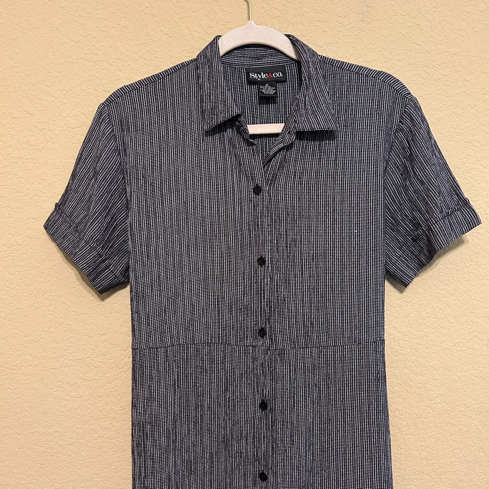 Style & Co Button Front Dress 90s Y2K Tie Back Maxi Dress Womens 10 Black White