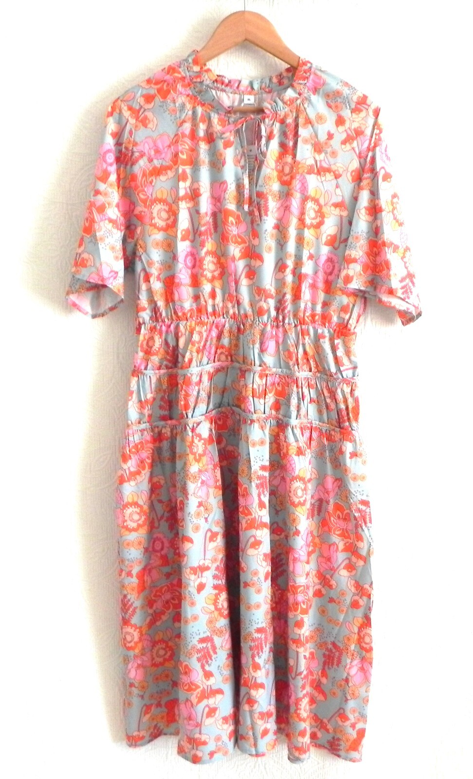 Made with Love Midi Dress Half Sleeve Pullover Floral Ruffle Trim Size XL(US M)