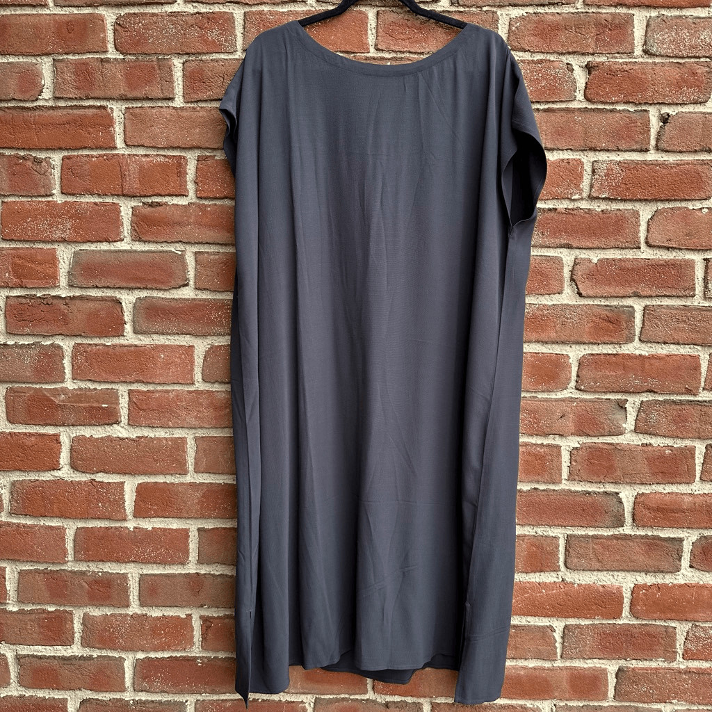 Eileen Fisher $248 Charcoal Gray Bateau Neck Midi Tunic Dress Tencel Lyocell 2X