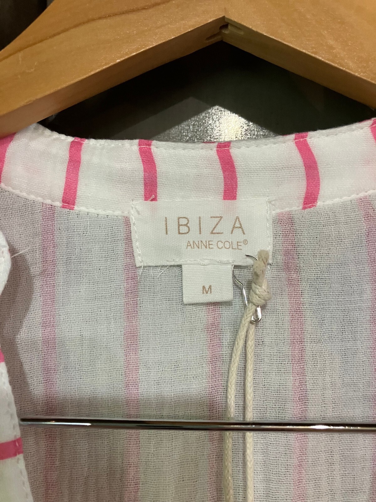 Anne Cole Ibiza Cowrie Shell Striped Kaftan Maxi Swim Cover Up M Pink V Neck NWT