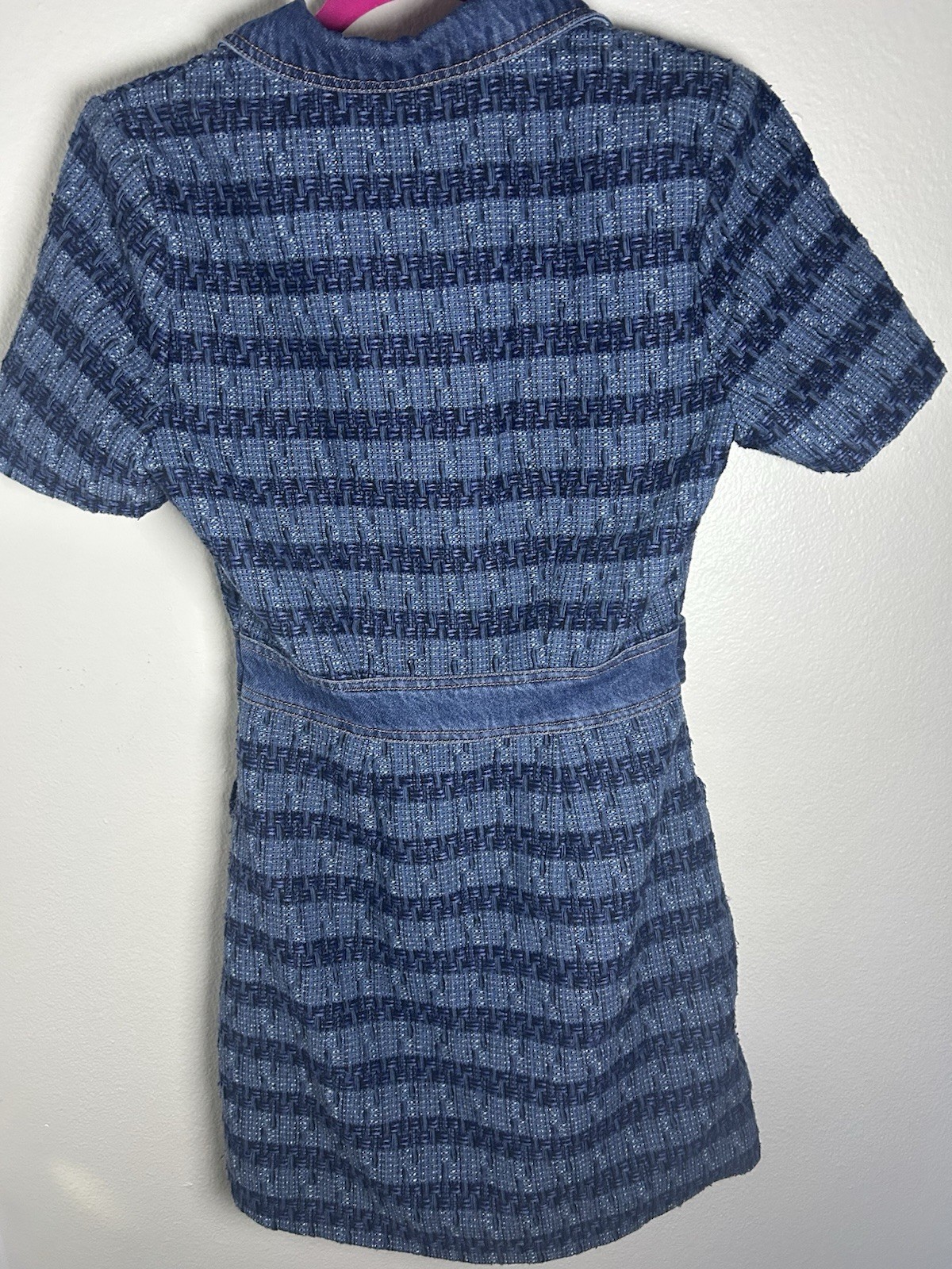Jason Wu Blue Striped Denim Zip Front Collared Short Sleeve Mini Dress XS