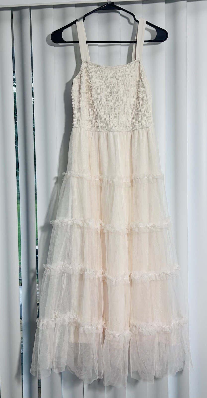 Women’s Summer Smocked Sleeveless Tulle Midi Dress – Ruffle Mesh Flowy Style