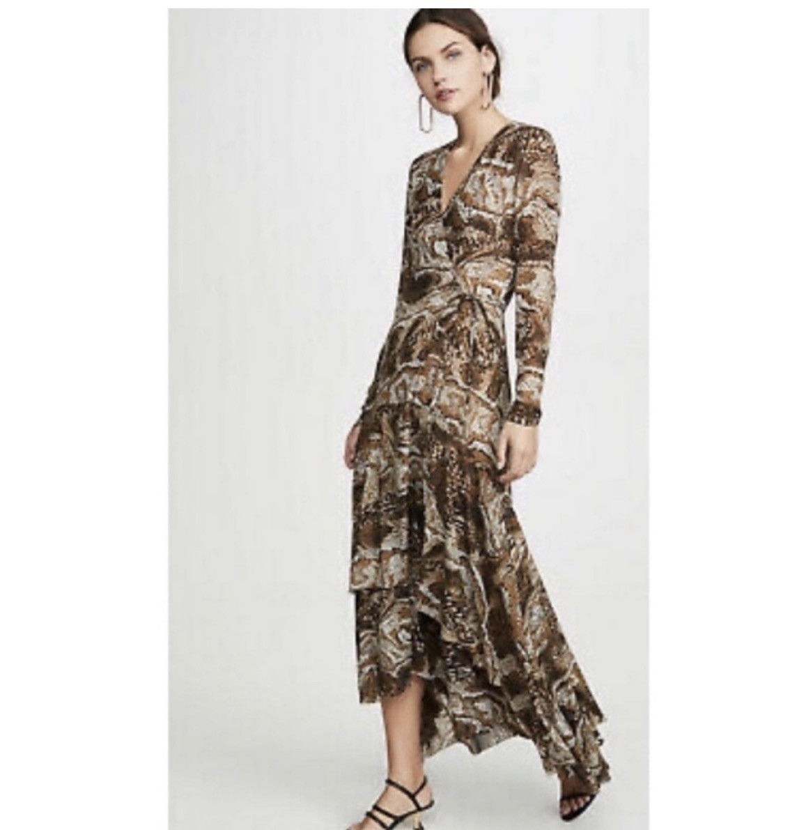 GANNI Tigers Eye Mesh Brown Maxi Dress Wrap Size EU 38 US Medium Or 8/10 Animal