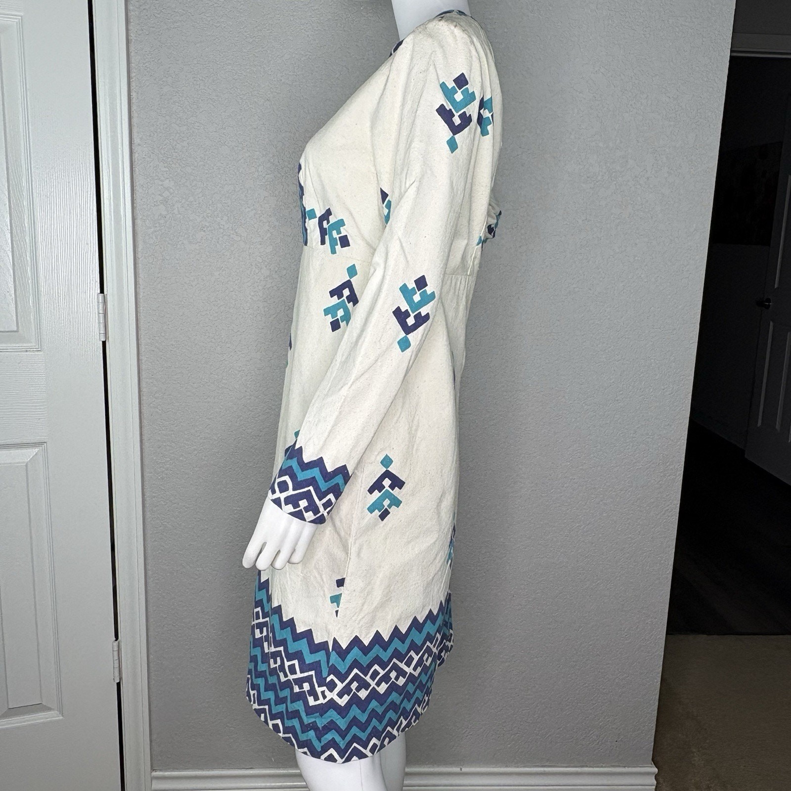 Vintage Womens Nordic Finland A Line Dress Kaisu Heikkila Geometric Print Sz L