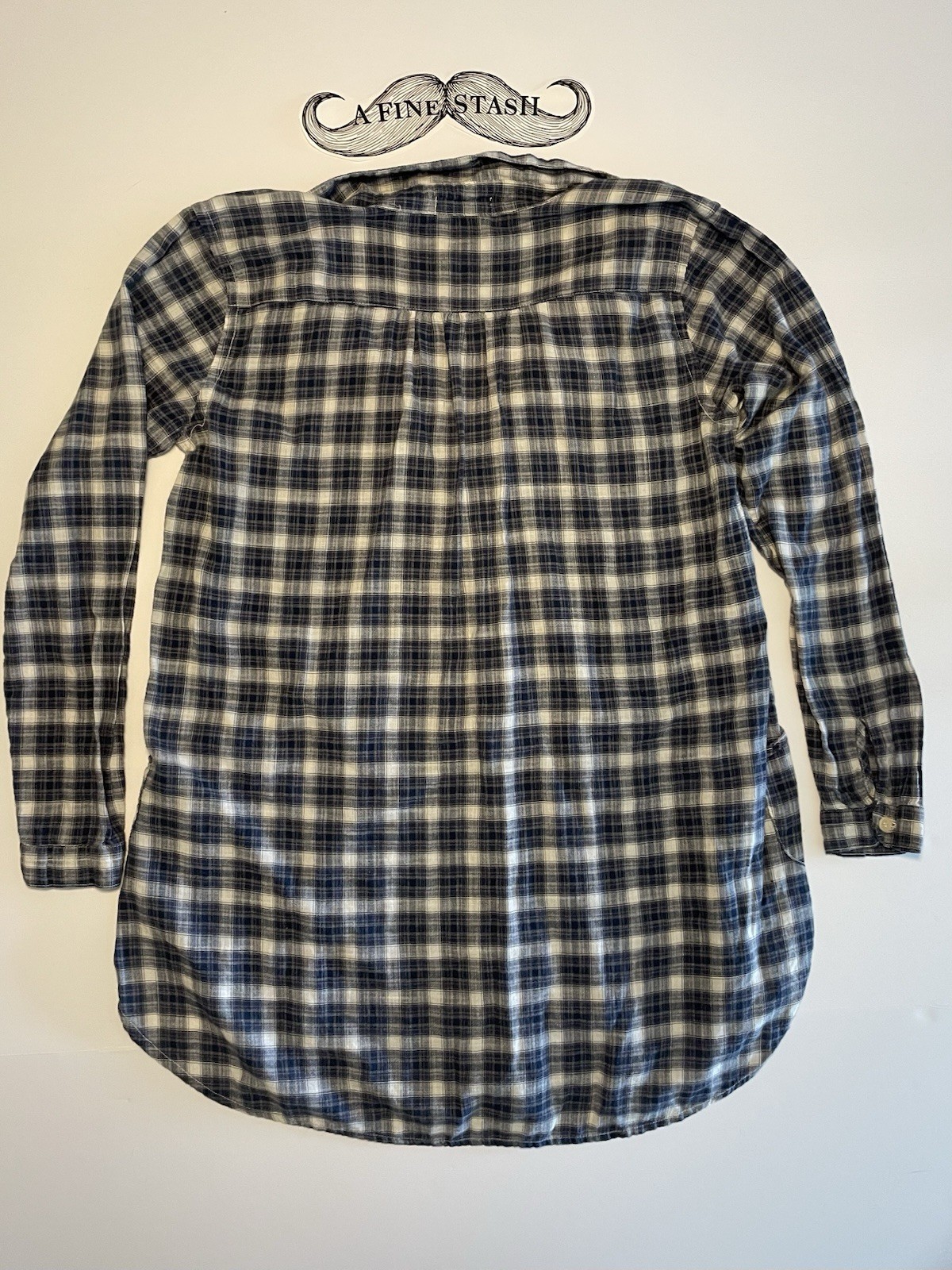 CP Shades Plaid Cotton Tunic Top Dress Blue White Pockets Pullover Women XS USA