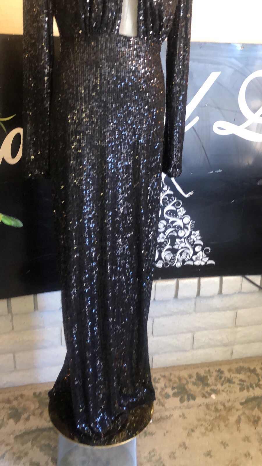 May Queen Black Sequin Formal Gown Womens Long Sleeve Evening Dress Wedding