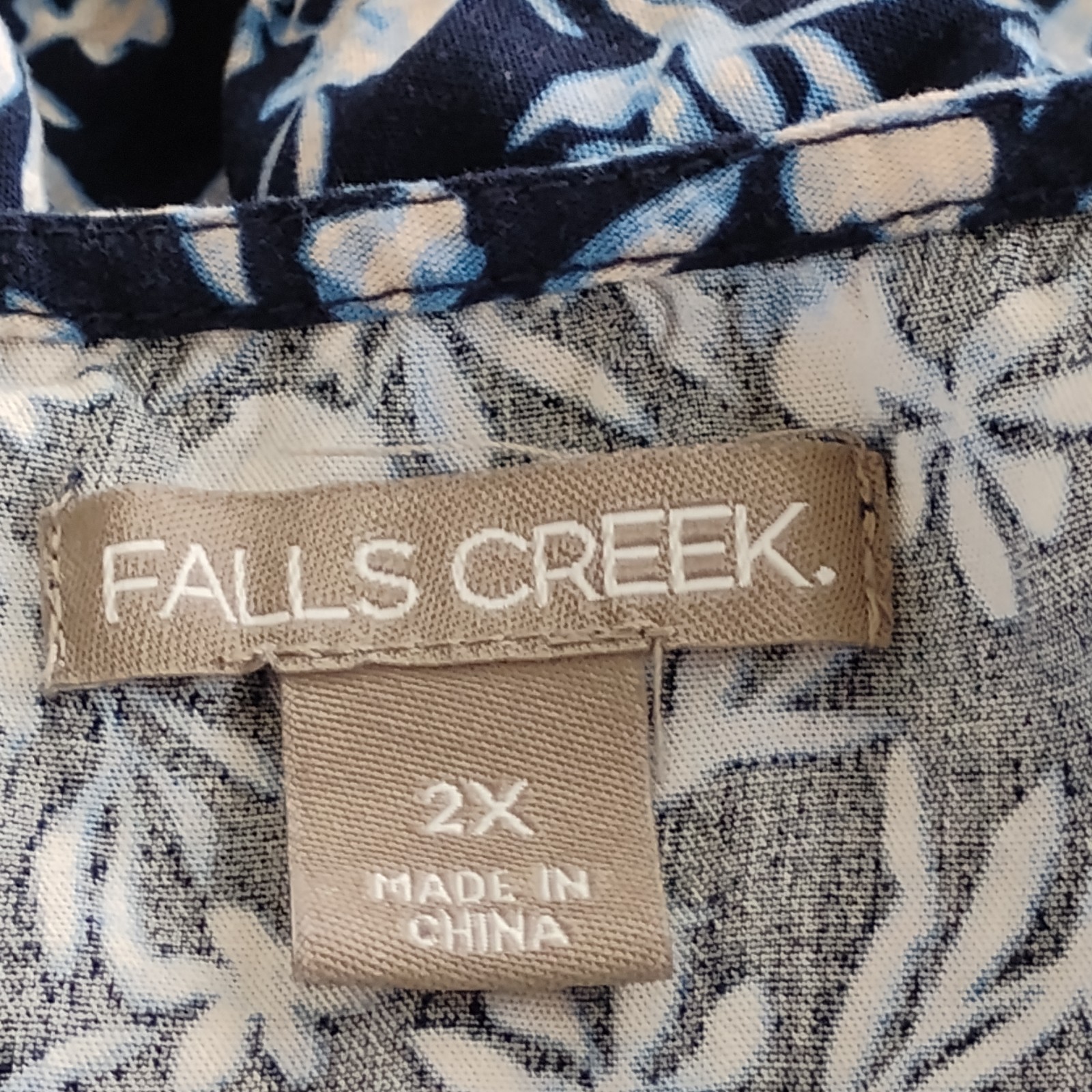 Falls Creek Button up Dress Navy Floral V-Neck Rayon Tie Back Dress Plus Size 2X