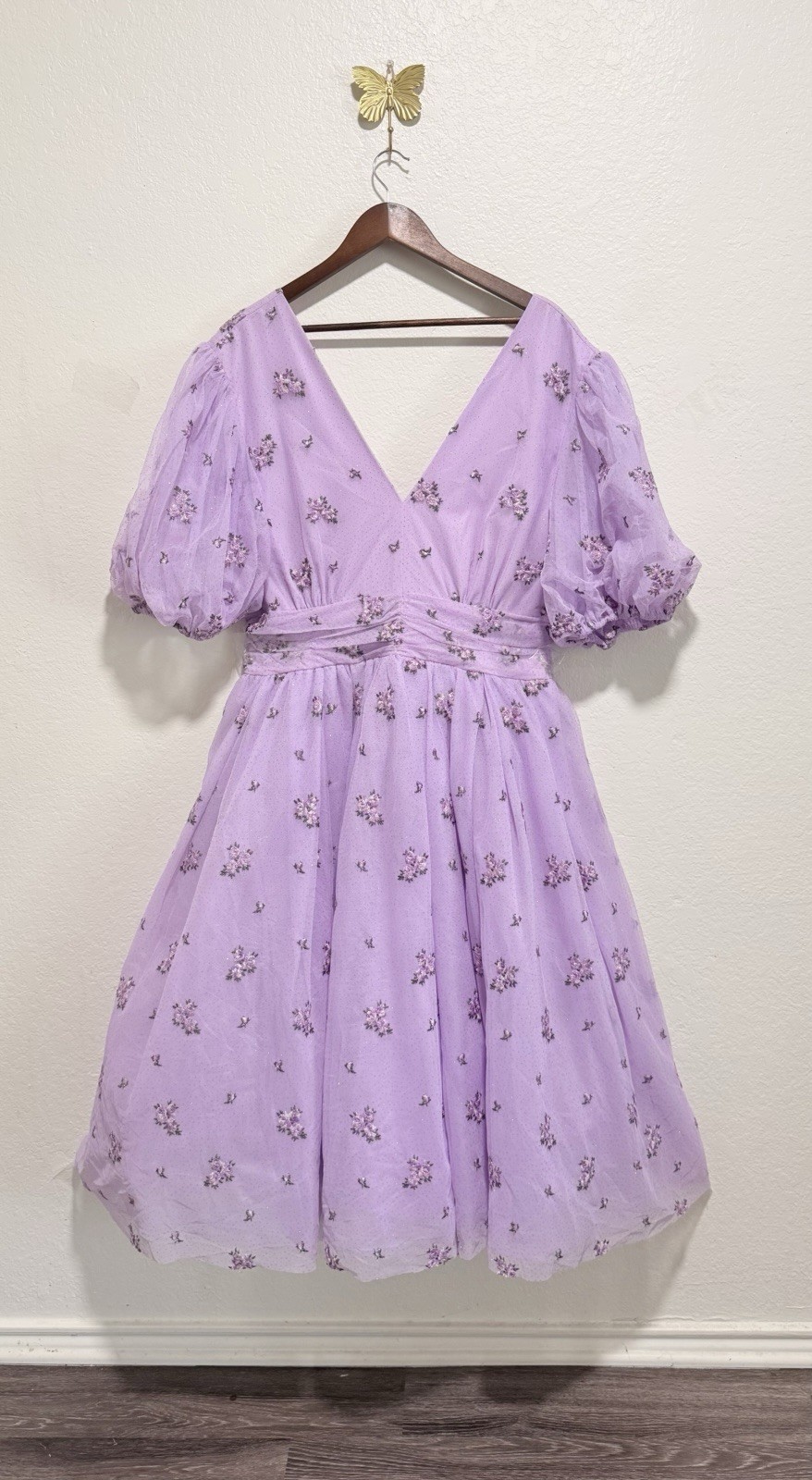 JESSAKAE Purple Rosaría Dress Floral Embroidered V-Neck Midi Dress 1X plus size