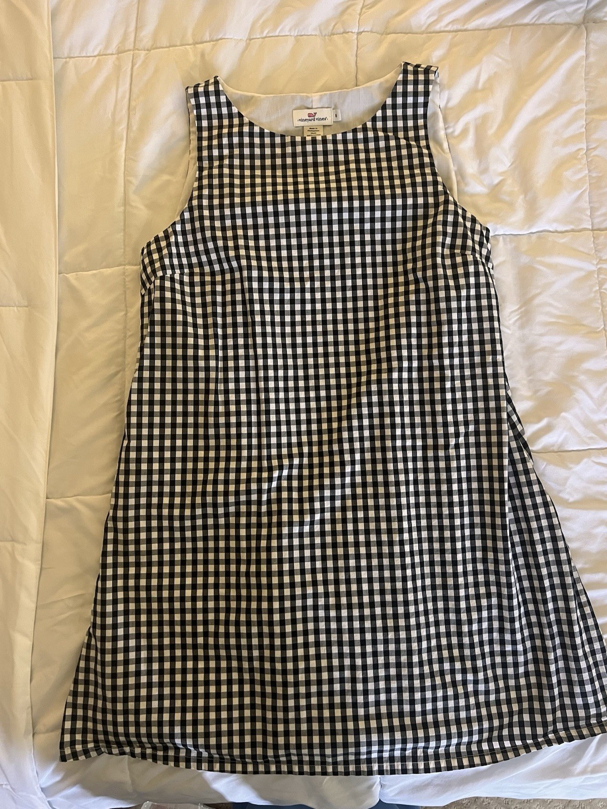 Vineyard Vines Black White Gingham A-Line Dress 6 Lined Pockets Zip Front